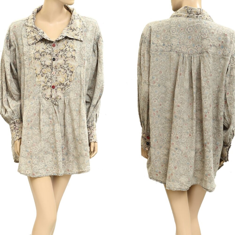 Magnolia Pearl Love Tora Shirt Mini Dress Floral Print Cotton Vintage O|S 278542 - Picture 3 of 9
